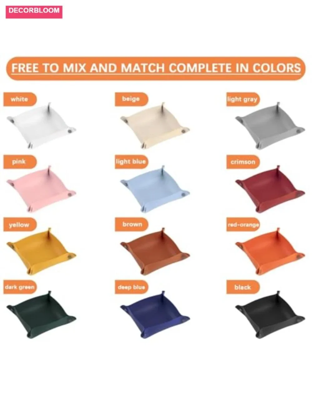 PU Leather Valet Tray Set of 12 Foldable Jewelry and Key Organizer